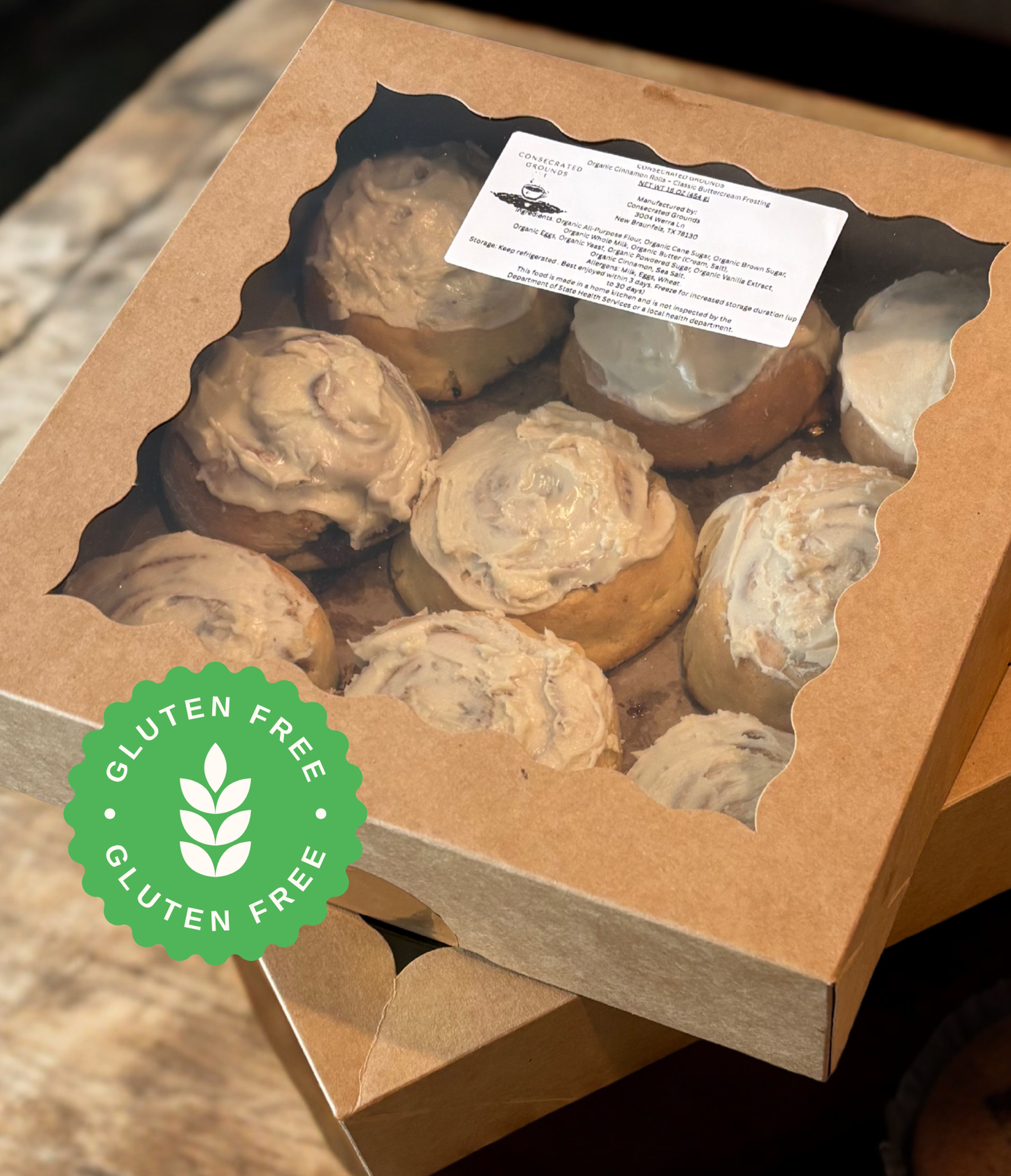 Organic Gluten-Free Cinnamon Rolls with Classic Buttercream Icing - 12 Count (Pre-Order Pickup Only) (Copy)