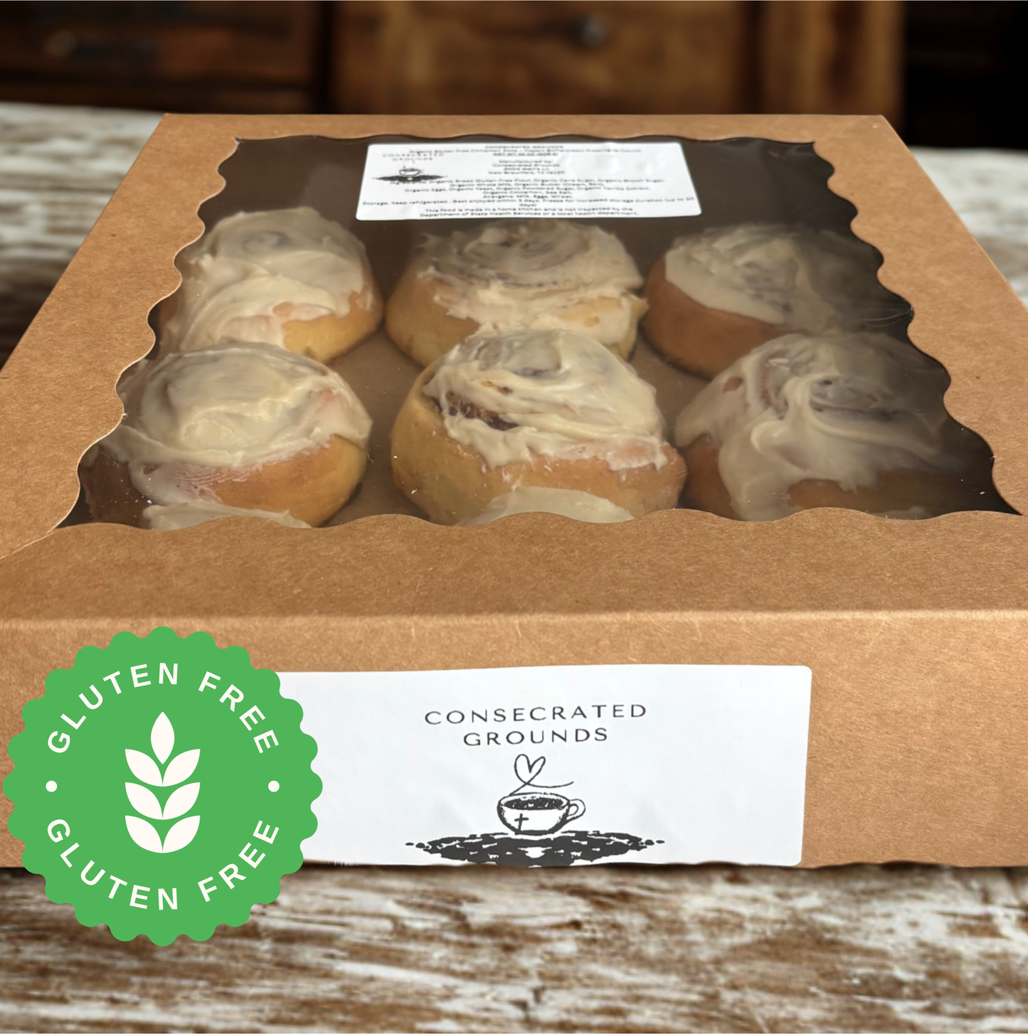 Organic Gluten-Free Cinnamon Rolls with Classic Buttercream Icing - 6 Count (Pre-Order Pickup Only) (Copy) (Copy)